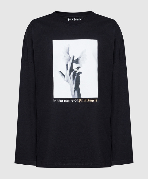 long-sleeve logo print T-shirt in black - Palm Angels® Official