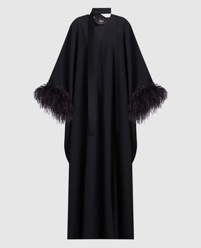 Taller Marmo Чорна сукня зі страусиним пір'ям PF2322