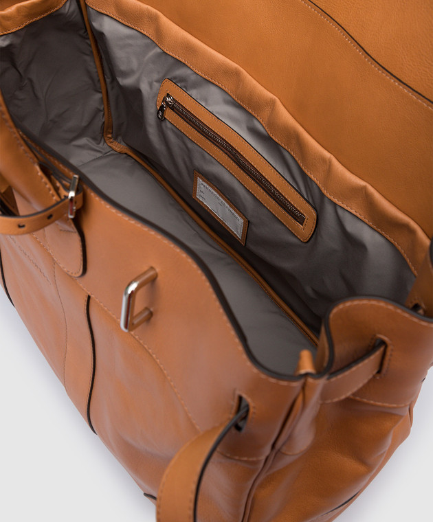 Brunello Cucinelli Светло-коричневая дорожная кожанная сумка MBTGU071 изображение 4