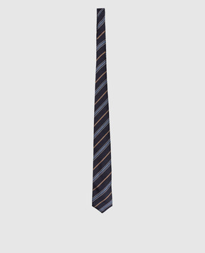 Brunello Cucinelli Темно-синя краватка з шовку в смужку MM8960018