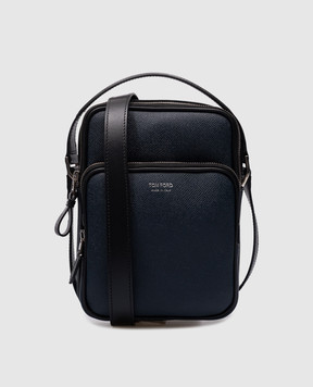 Tom Ford Синя шкіряна сумка Messenger з принтом логотипа H0465LCL080S
