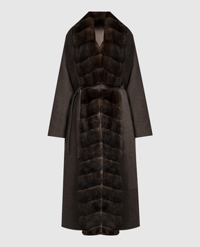 MalaMati Коричневое пальто из шерсти и кашемира с мехом соболя FIRDA