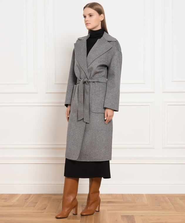 Max Mara Серое пальто на запах из шерсти ALASKA изображение 3