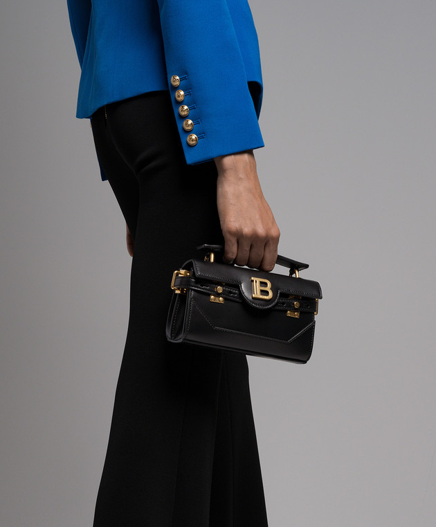 Balmain Черная кожаная сумка мини B-buzz с логотипом BN1AE742LAVE изображение 2