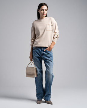 Brunello Cucinelli Бежевый джемпер из кашемира с цепочкой мониль M12186700