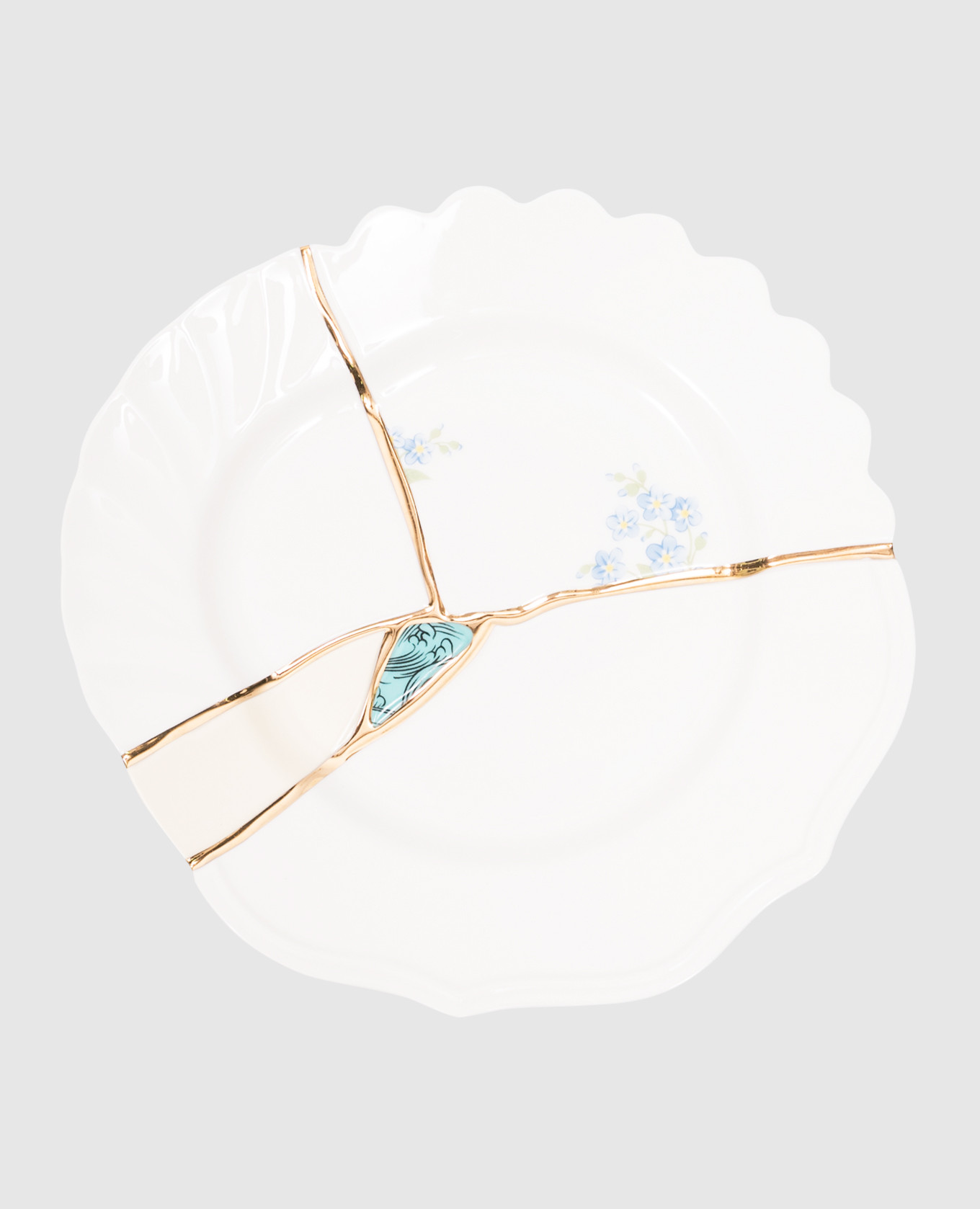 

Белая десертная тарелка Kintsugi с золотой отделкой, Белый, Посуда