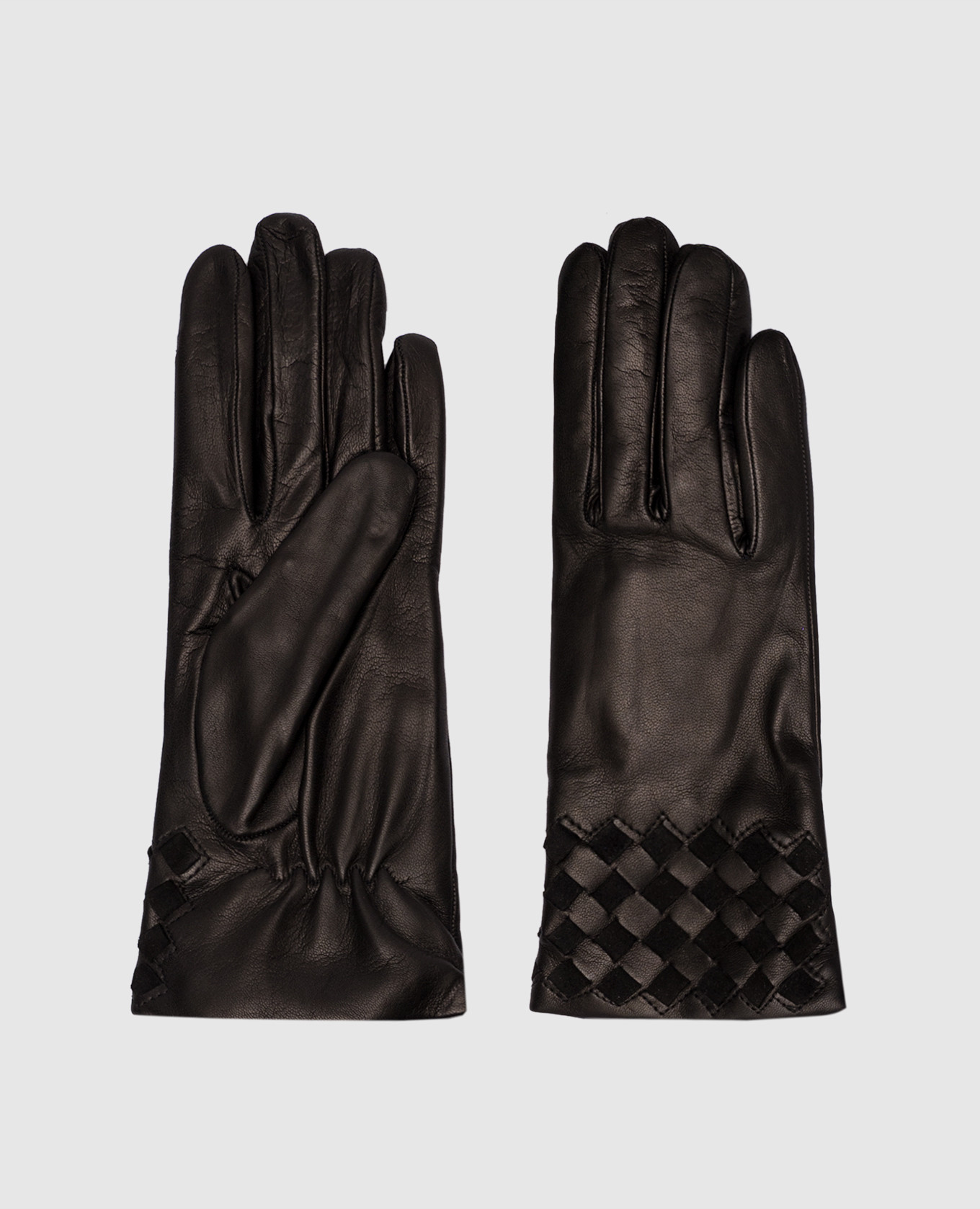 Черные кожаные перчатки с плетением