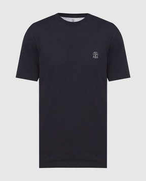 Brunello Cucinelli Темно-синяя футболка с принтом  логотипа M0T618440