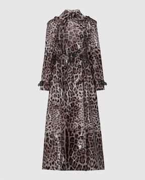 Dolce&Gabbana Двобортний тренч з атласу з пропиткою в леопардовий принт F0V9HTFSSKF