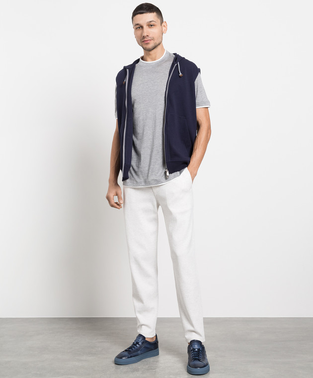 Brunello Cucinelli Серая меланжевая футболка с эффектом наложения слоев MTB467427 изображение 2