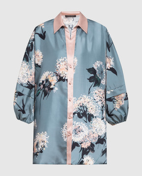 Marina Rinaldi Синяя блузка из шелка в цветочный принт. FALESIA