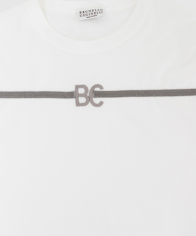 Brunello Cucinelli Дитяча біла футболка з ланцюжками та монограмою B0A45T014C зображення 3