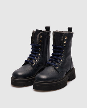 Zecchino D'oro Дитячі сині шкіряні черевики на хутрі F2858003640