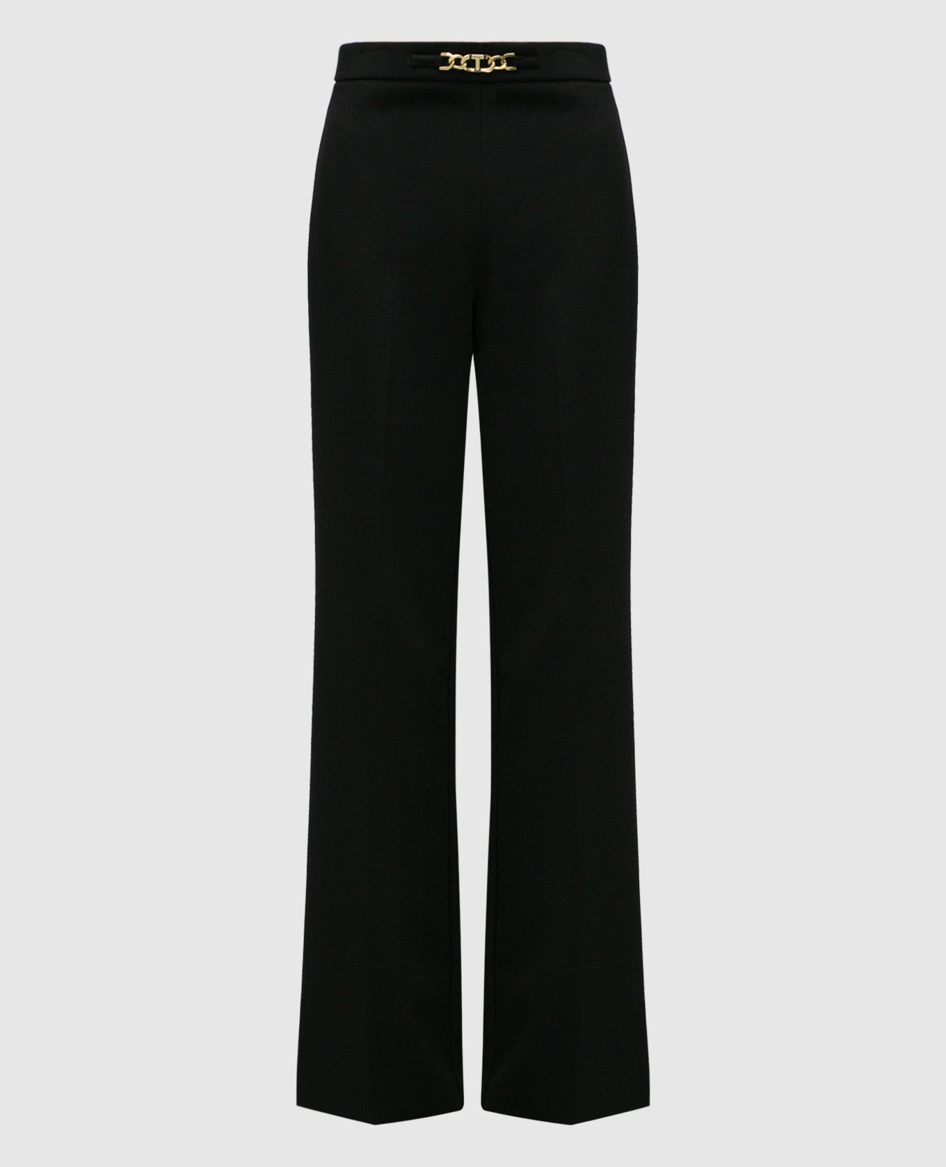 Чорні штани кльош з брендованим ланцюжком