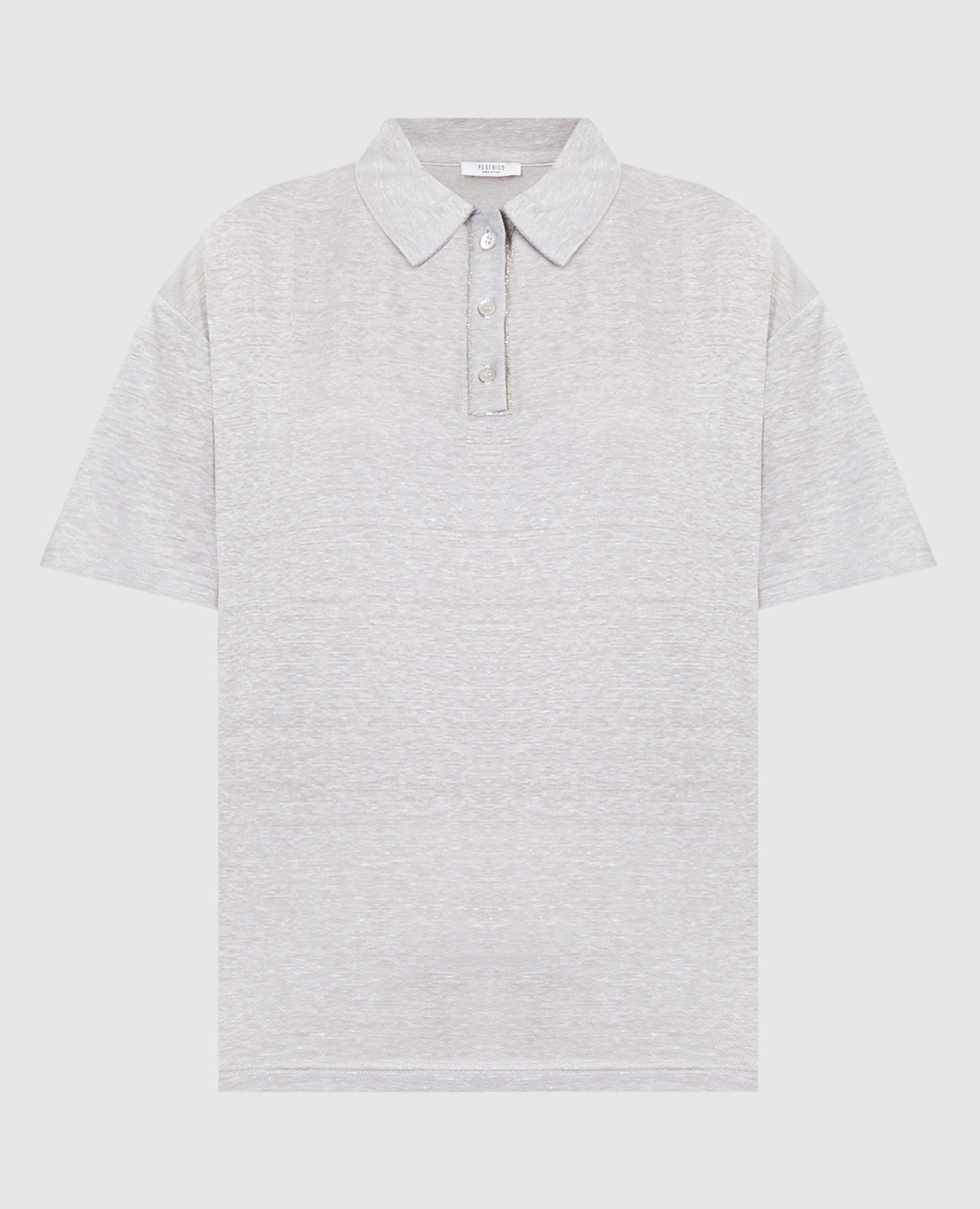Gray linen polo shirt with monil chain