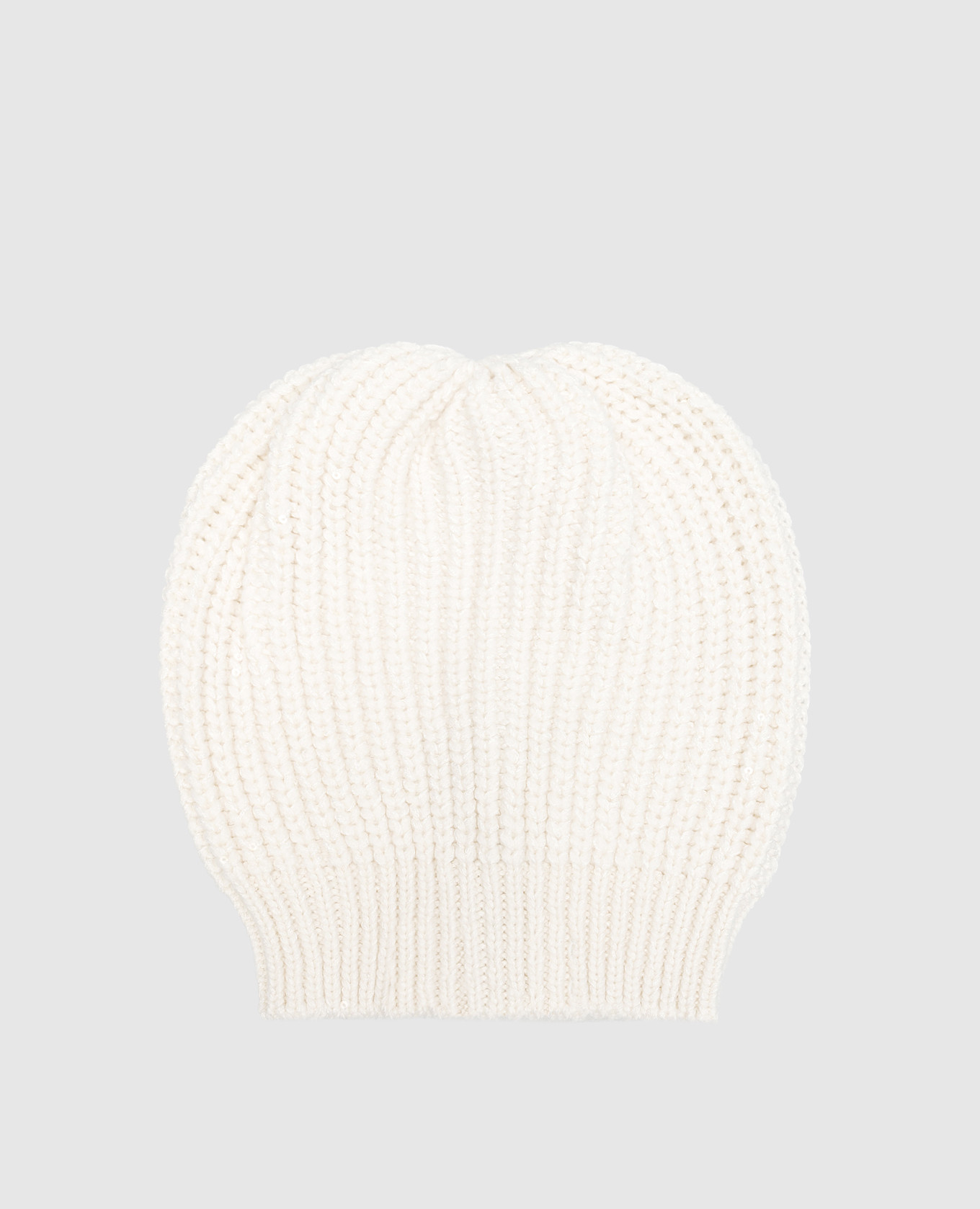 White cap made of cashmere and silk with sequins