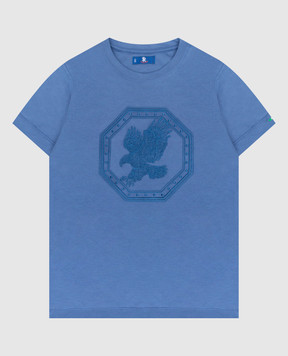 Stefano Ricci Детская синяя футболка с вышивкой в виде орла YNH7400340803