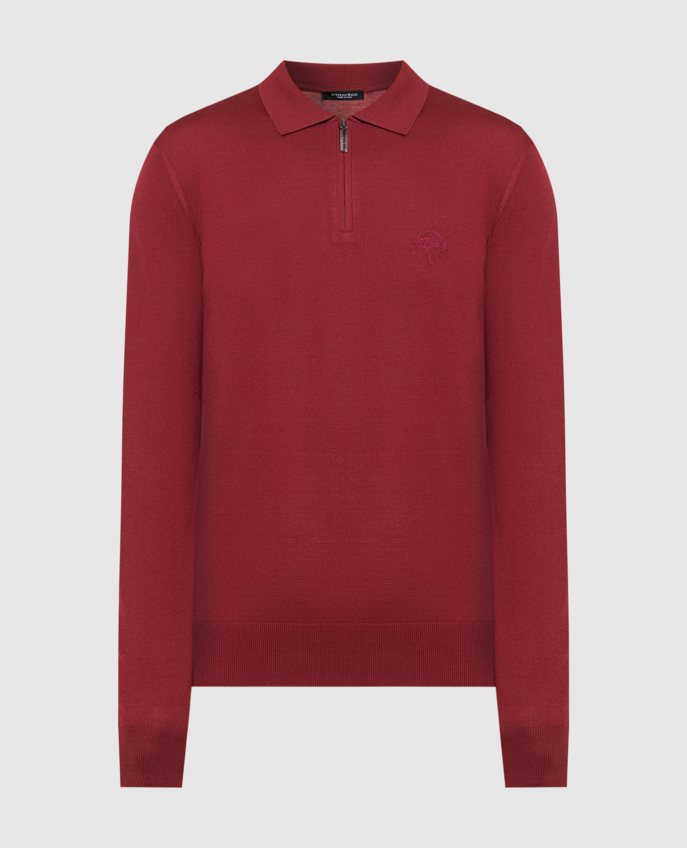 Burgundy wool polo shirt with logo embroidery