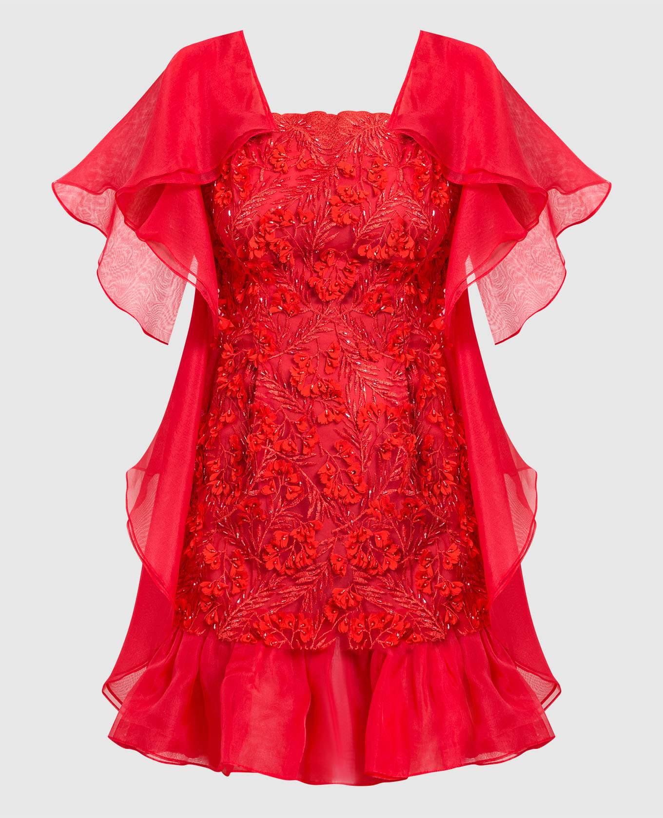 Красное платье с аппликацией и бисером