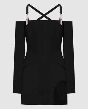 David Koma Чорна сукня міні з фігурним розрізом RE23DK08TJD