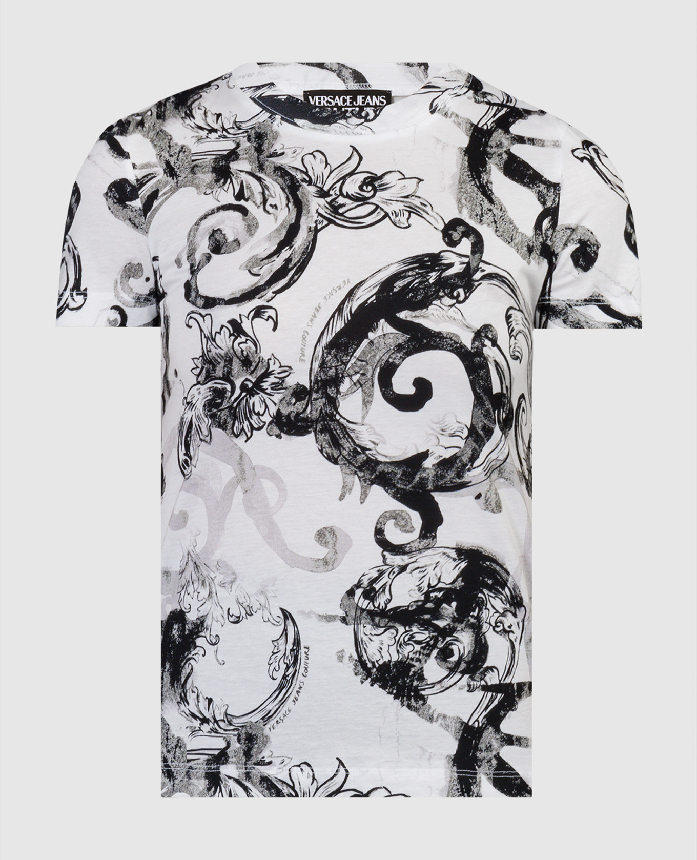 White t-shirt in a branded Watercolor Couture print