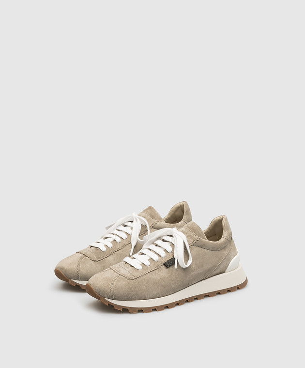 Brunello Cucinelli Сірі замшеві кросівки з ланцюжком моніль MZSFG2110P зображення 2