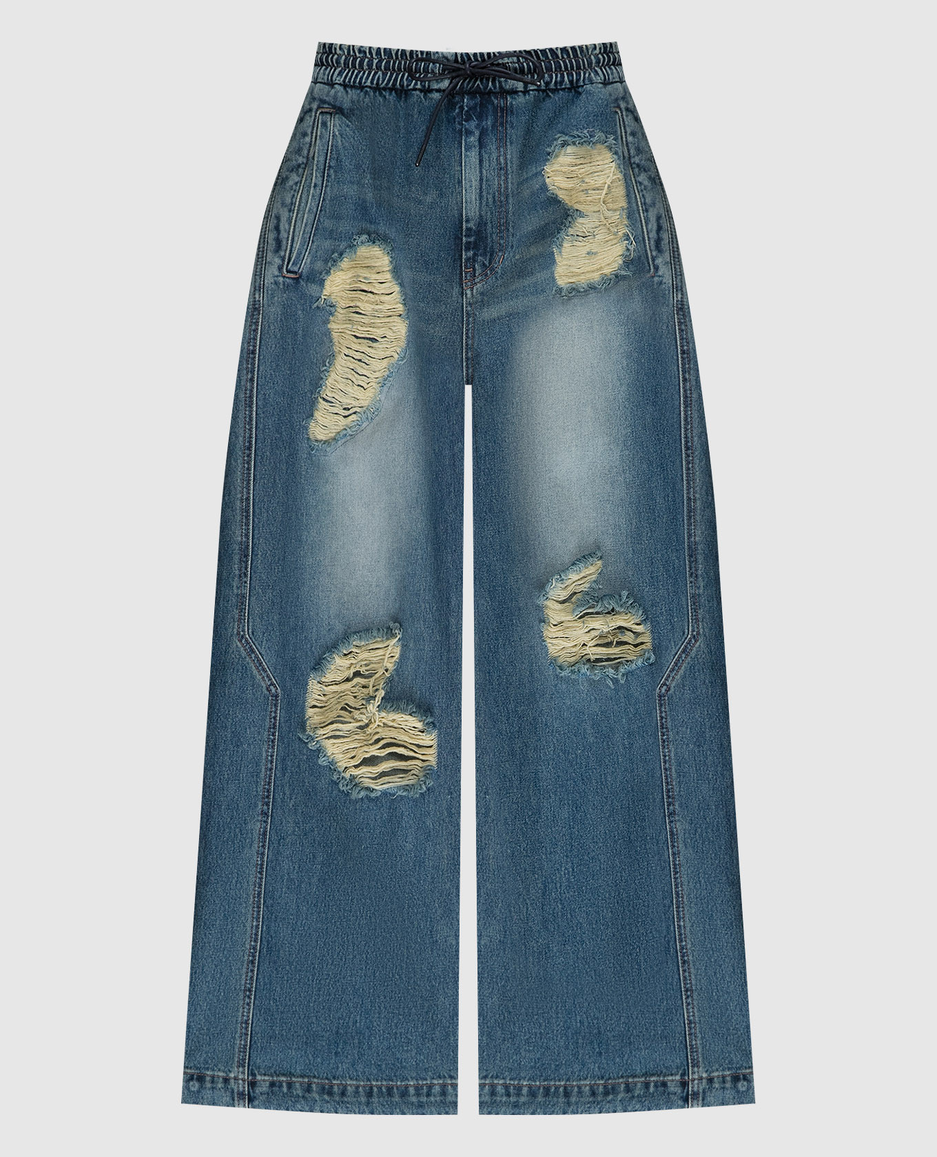 

Синие джинсы с эффектом потертости, Синий, Широкие джинсы