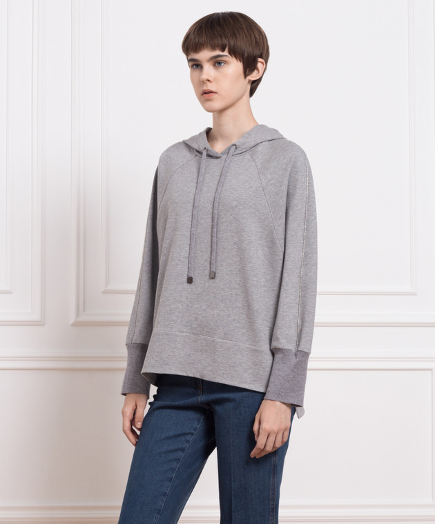 Asymmetric hem long sleeve grey hoodie best sale