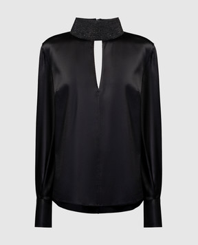 Brunello Cucinelli Чорна блуза із шовку з ланцюжком моніль M0C59BF914