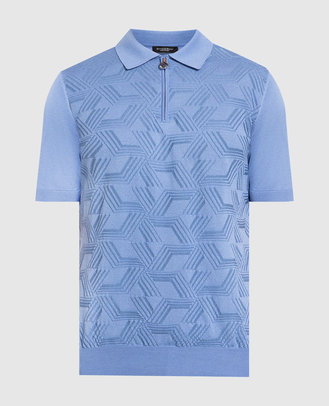 

Голубое поло в геометрическом стиле с вышивкой логотипа, Голубой, Поло