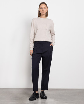 Brunello Cucinelli Бежевый свитер из кашемира с цепочкой мониль M12186700P