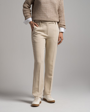 Brunello Cucinelli Бежевые брюки с леном с цепочкой мониль MH579P8587