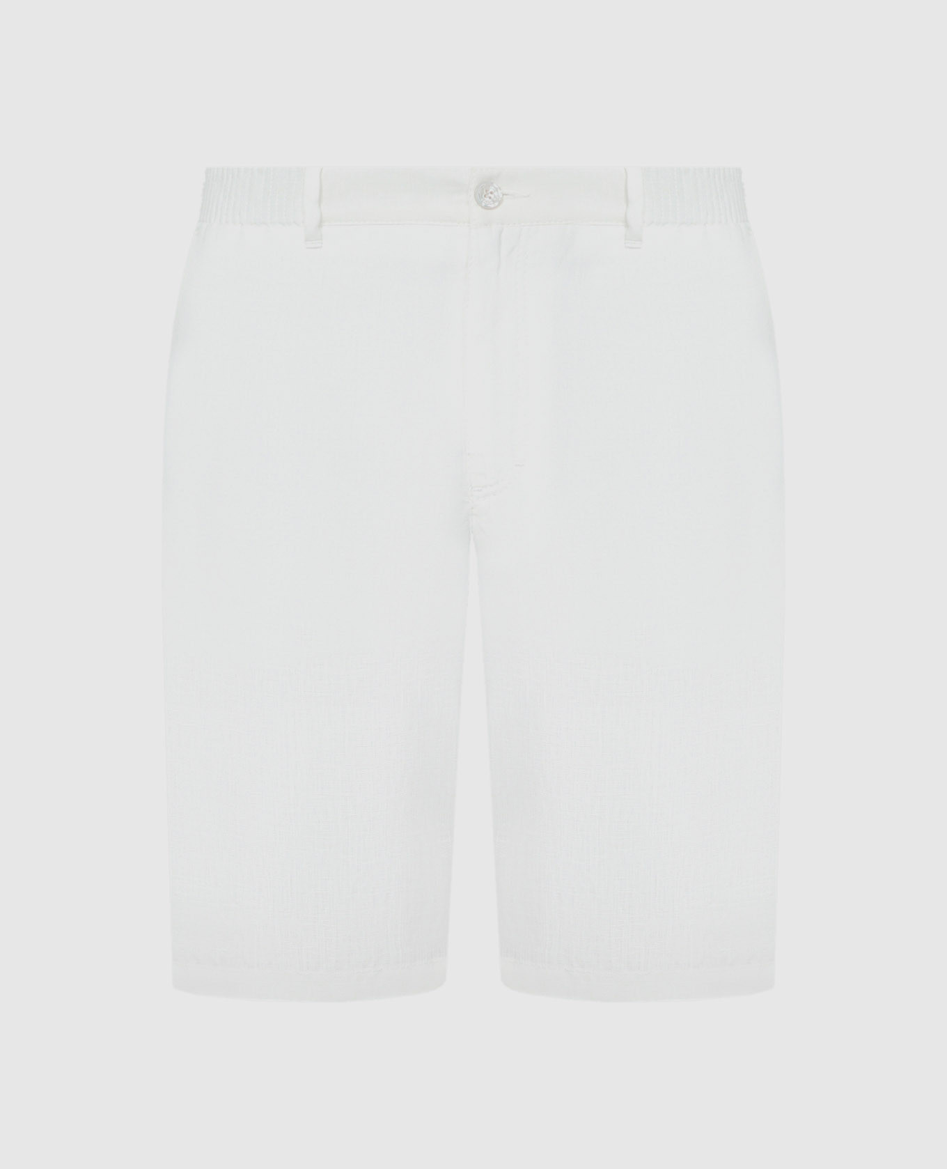 White linen shorts with monogram logo embroidery