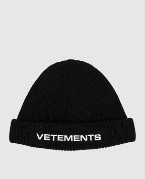 Vetements Чорна шапка з вовни з вишивкою логотипа UE54HA100B