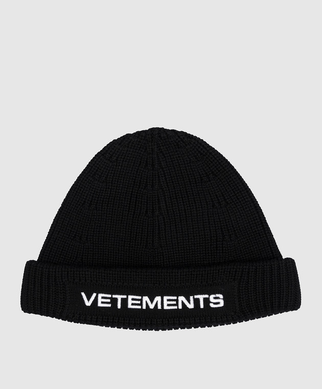 Vetements Black wool cap with logo embroidery UE54HA100B
