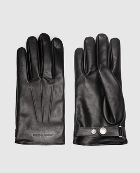 Alexander McQueen Чорні шкіряні рукавички з тисненням логотипа 7022614E46Q