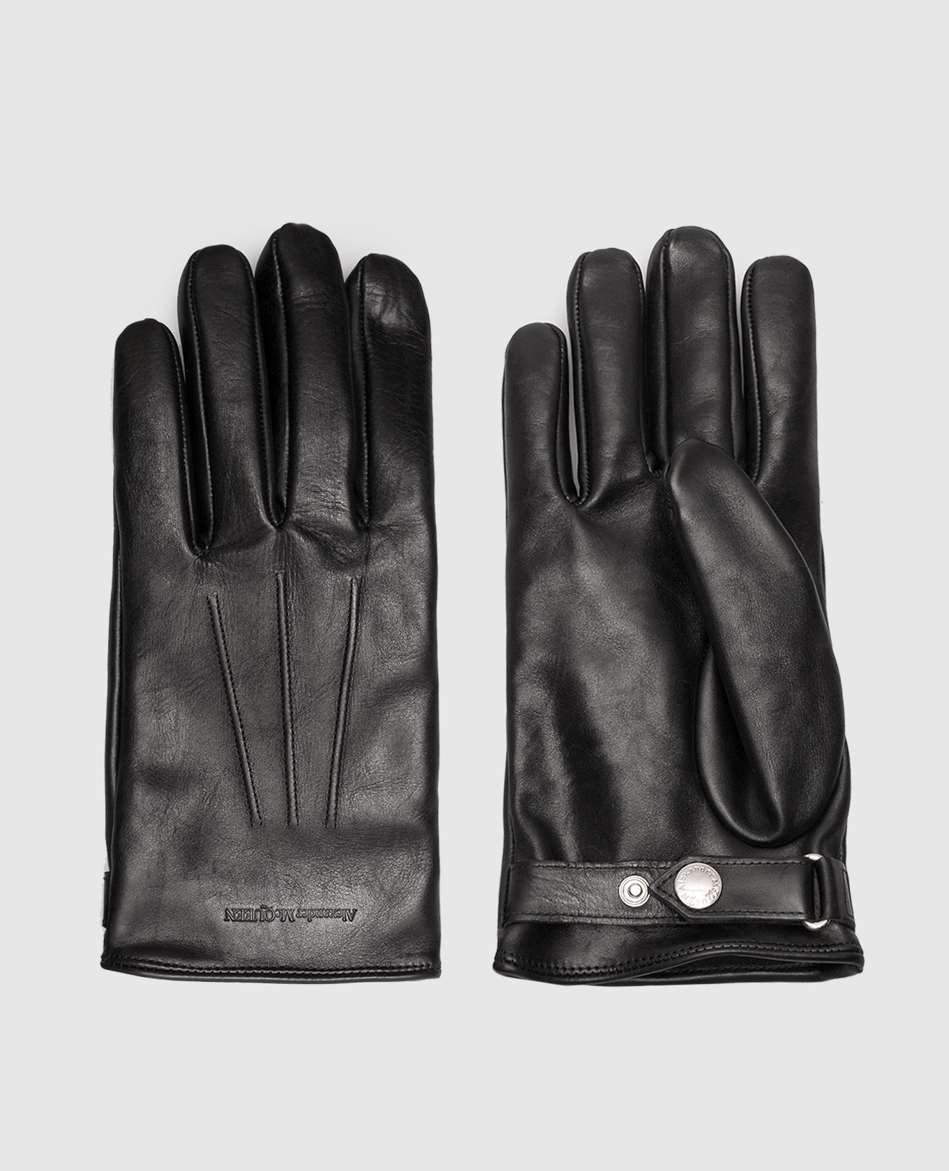 Черные кожаные перчатки с тиснением логотипа