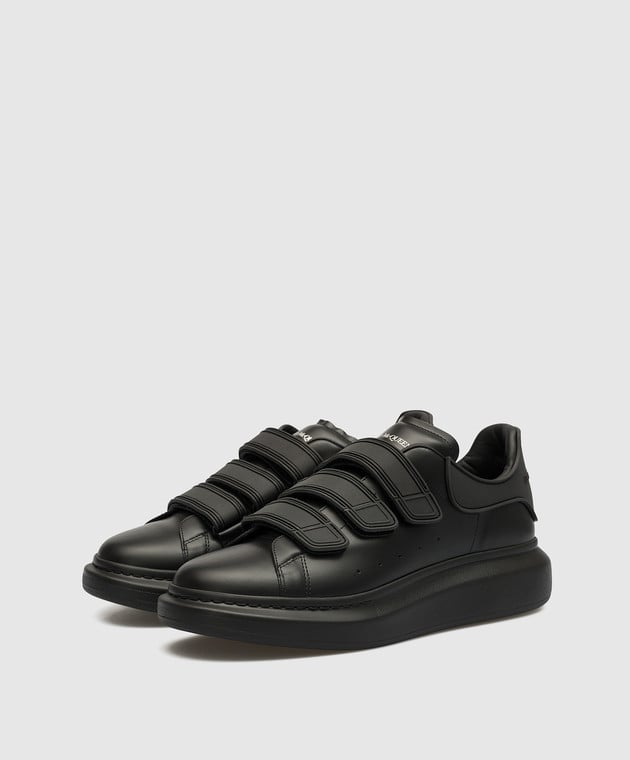 Alexander McQueen Oversized black leather sneakers with logo 750337WIDJK image 2