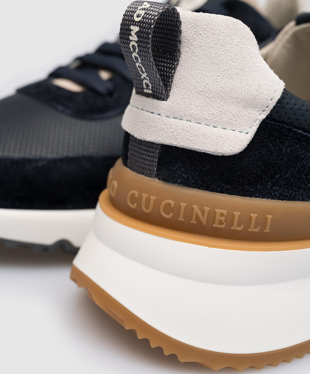 Brunello Cucinelli Синие кожаные кроссовки с логотипом MZUFSSO278 изображение 5