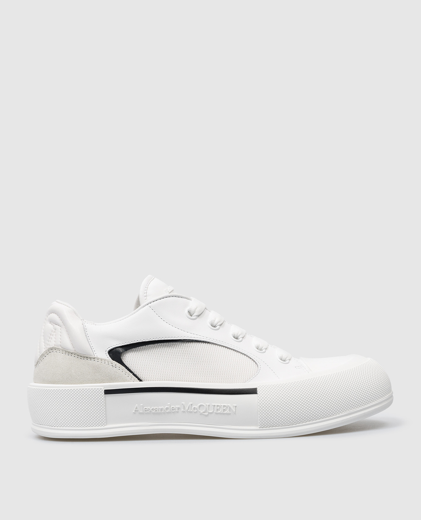 Skate Deck white leather trainers with textured logo