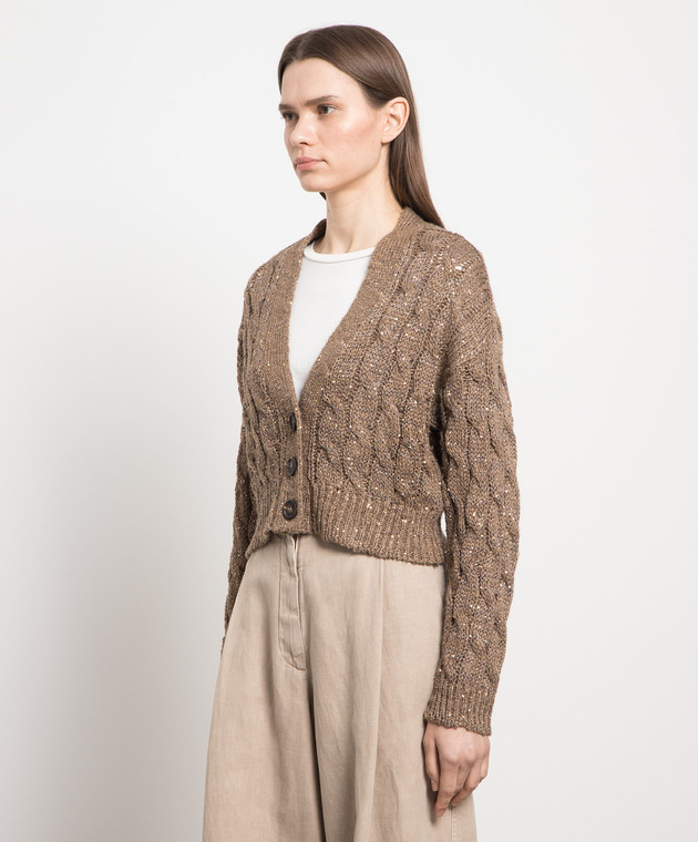 Brunello Cucinelli Brown cardigan with sequins MEA358606P image 3