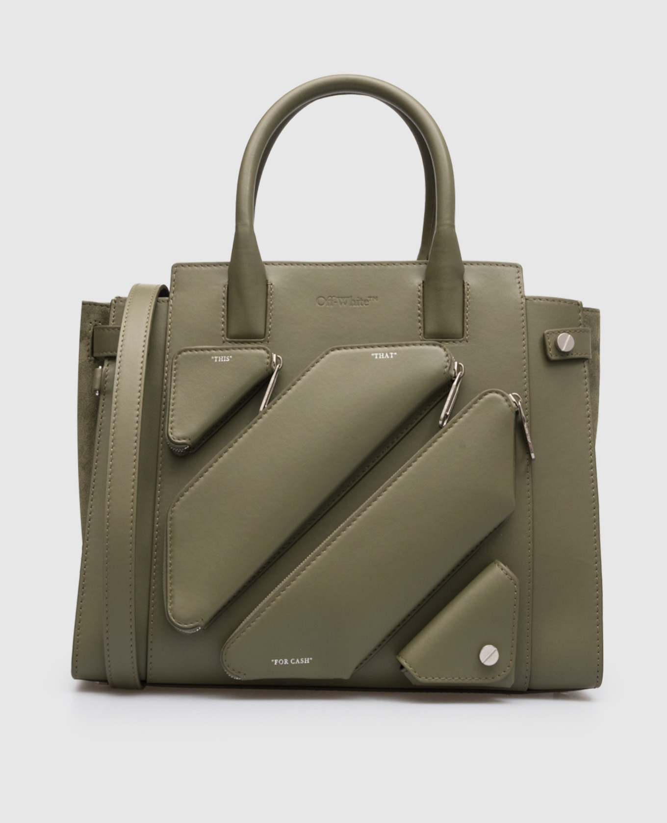 

Кожаная сумка-тоут цвета хаки City с логотипом, Сумки через плечо