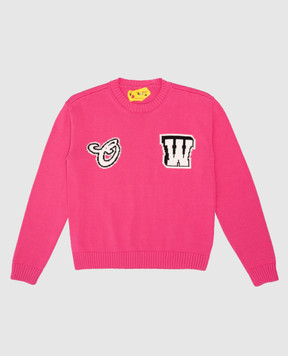 Off-White Детский розовый джемпер с логотипом узором. OGHE001S24KNI003