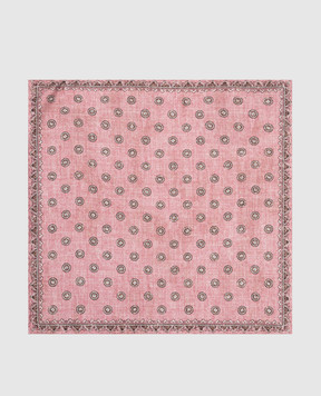 Brunello Cucinelli Розовый двухсторонний платок-паше из шелка в узор. MR8740091