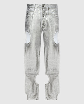 Off-White Сріблясті джинси з фігурними вирізами OWYA058F23DEN003