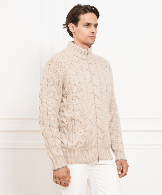 Brunello Cucinelli Бежевий кашеміровий кардиган у фактурний візерунок MA237506 зображення 3