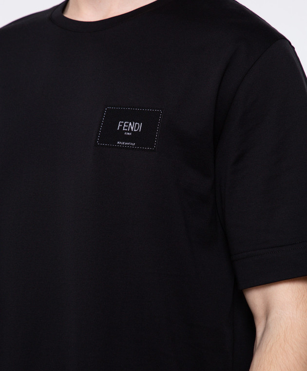 Fendi Чорна футболка з патчем логотипу FY0936A9RL зображення 5