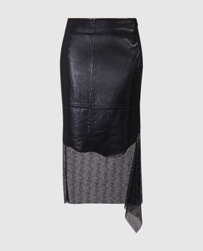 Helmut Lang Черная кожаная юбка с кружевом N09HW302