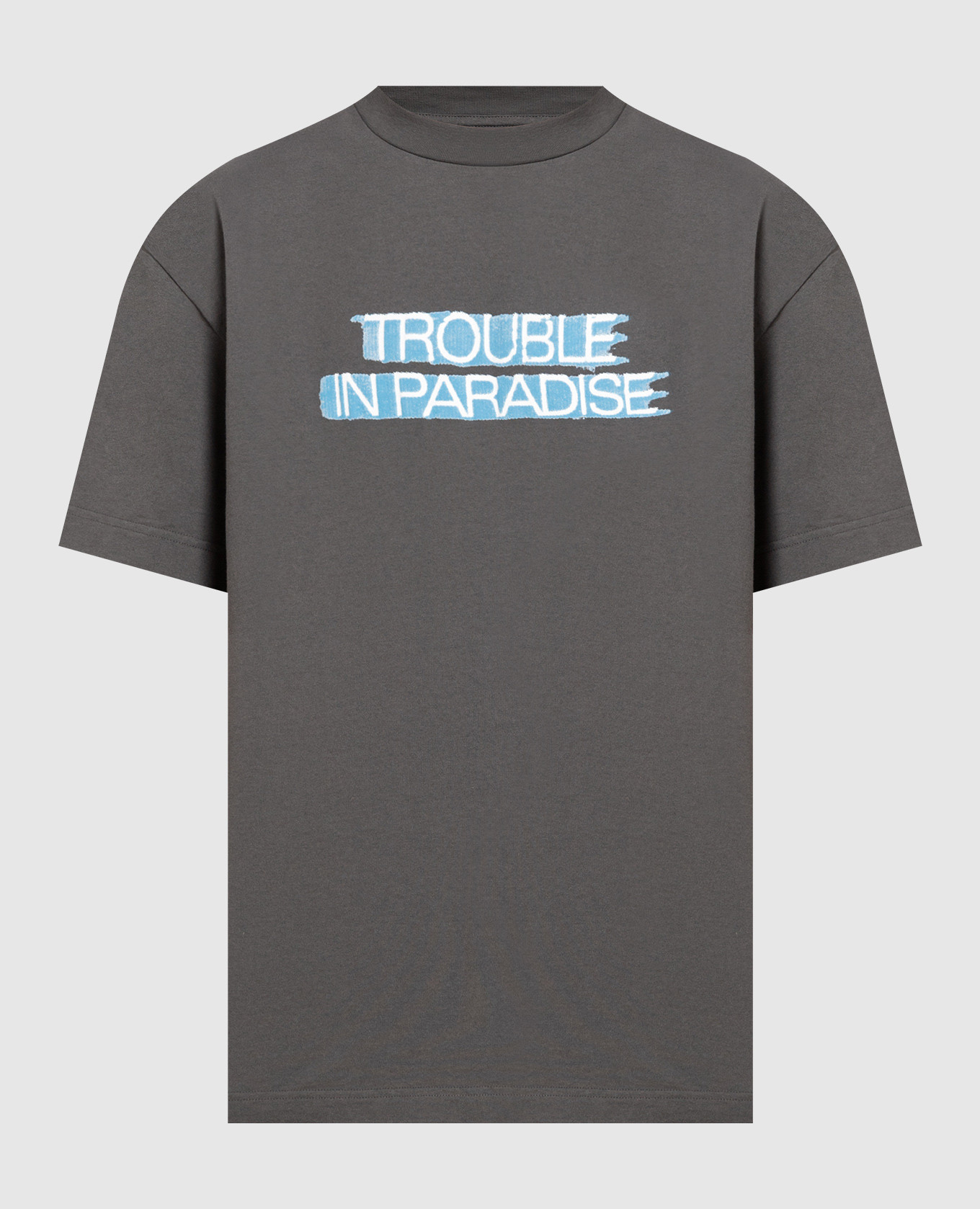 

Серая футболка с принтом Trouble in paradise, Серый, Футболки