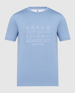 Brunello Cucinelli Голубая футболка с принтом Dream out loud M0T618421